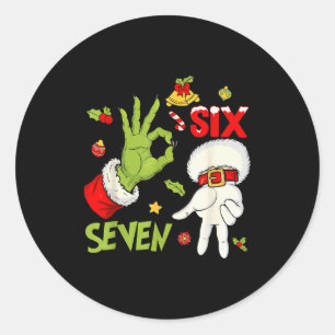 6 7 Six Seven Hand Gen Z Alpha Meme Slang Xmas Chr Classic Round Sticker
