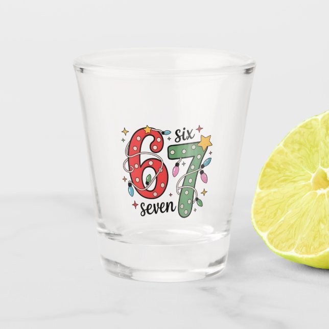 6 7 Six Seven Hand Gen Z Alpha Meme Slang Xmas  Shot Glass (Front)