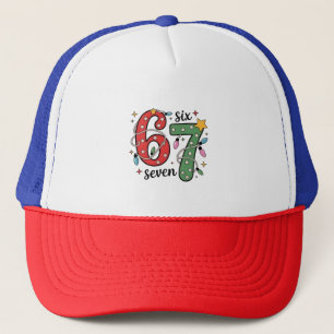 6 7 Six Seven Hand Gen Z Alpha Meme Slang Xmas  Trucker Hat