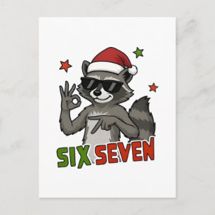 6 7 Six Seven Hand Gen Z Alpha Raccoon Christmas Holiday Postcard