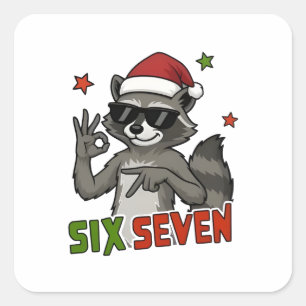 6 7 Six Seven Hand Gen Z Alpha Raccoon Christmas Square Sticker