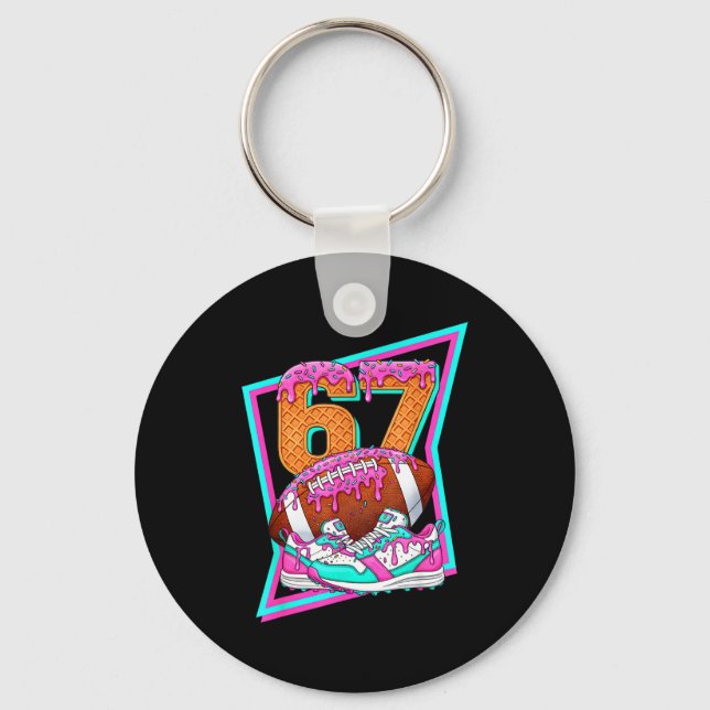 6 7 Six Seven Meme American Football Drip Number 6 Keychain (Front)