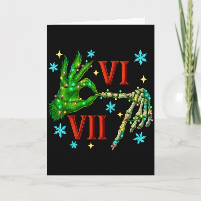 6 7 Six Seven Meme Christmas Hand Gen Z Alpha Xmas Card (Front)
