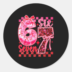 6 7 Six Seven Meme Coquette Bow Leopard Heart Vale Classic Round Sticker