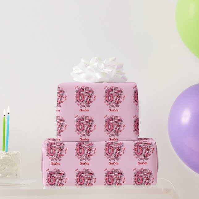 6 7 Six Seven Meme Trend Girls 7th Birthday Wrapping Paper (Party Gifts)