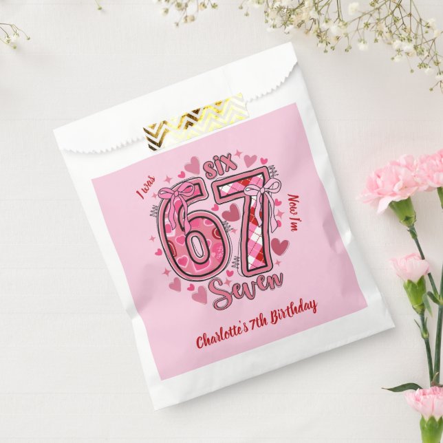 6 7 Six Seven Meme Trend Pink Girls 7th Birthday Favour Bag (Sealed)