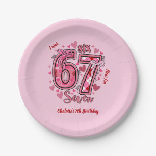 6 7 Six Seven Meme Trend Pink Girls 7th Birthday Paper Plate