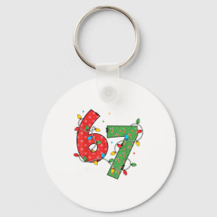 6 7 Six Seven Meme Xmas Lights Candy Cane Christma Keychain