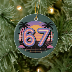 6 7 Six Seven Vaporwave Gen Z Alpha Meme  Ceramic Ornament