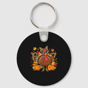 6 7 Thanksgiving Funny Leopard Bow Turkey Six Seve Keychain