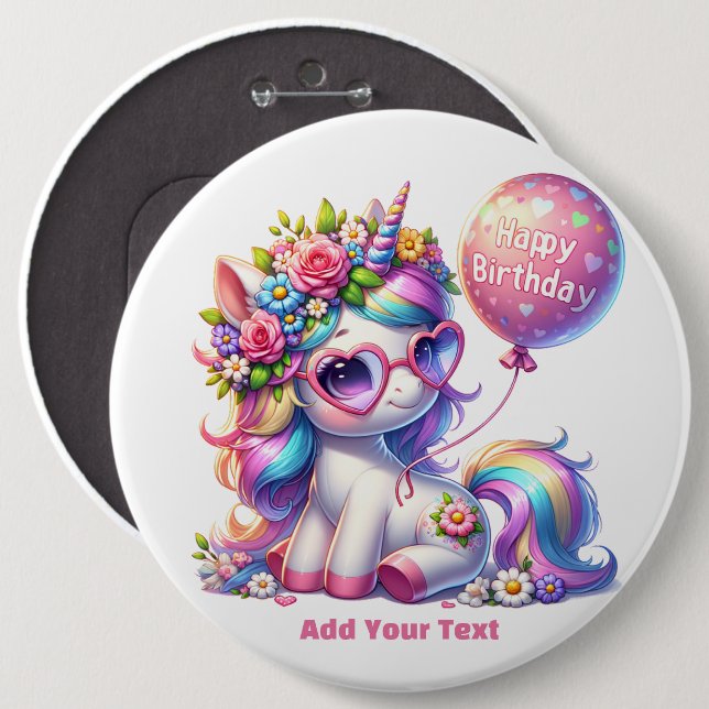 #6  Add Your Text /Happy Birthday  6 Inch Round Button (Front & Back)
