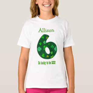 6 Birthday Girl Shamrock Number Custom Name V08 T-Shirt