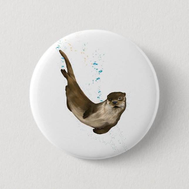 6 cm Round Swimming Otter Badge 2 Inch Round Button (Front)