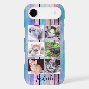 6 Collage Photo Planches Bois Rose Violet Turquois