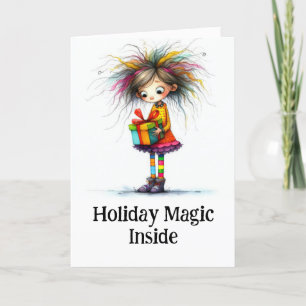**  6 Colourful AP97 Whimsical Christmas Girl Gift Thank You Card