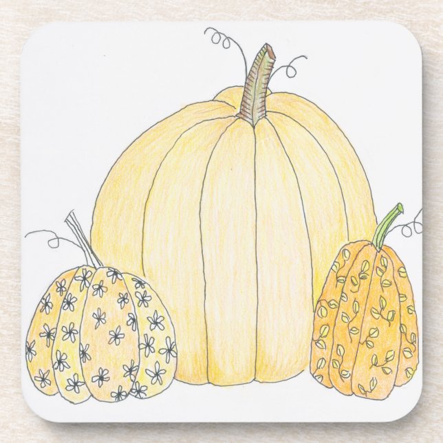 6 Cork Back Coasters Pumpkin Trio (Front)
