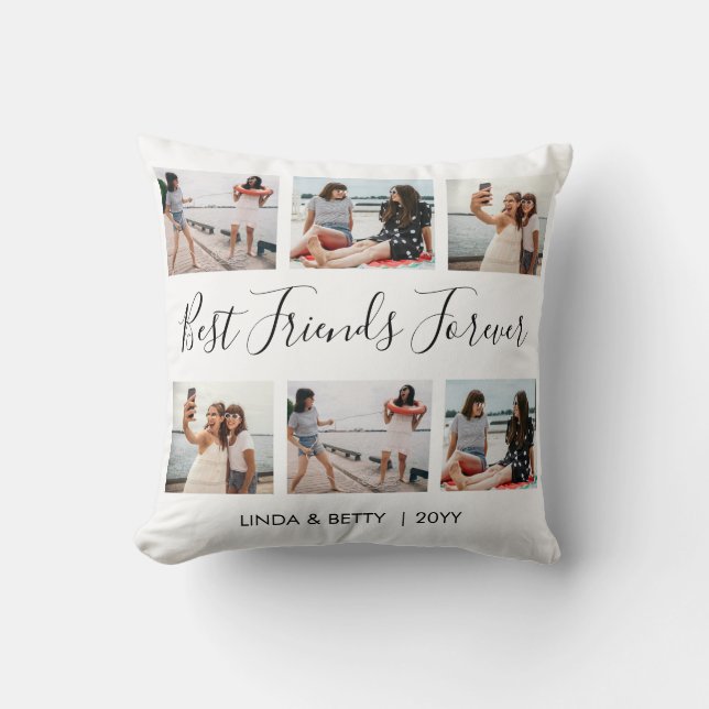 6 Custom Photo Collage Script Best Friends Forever Throw Pillow (Front)