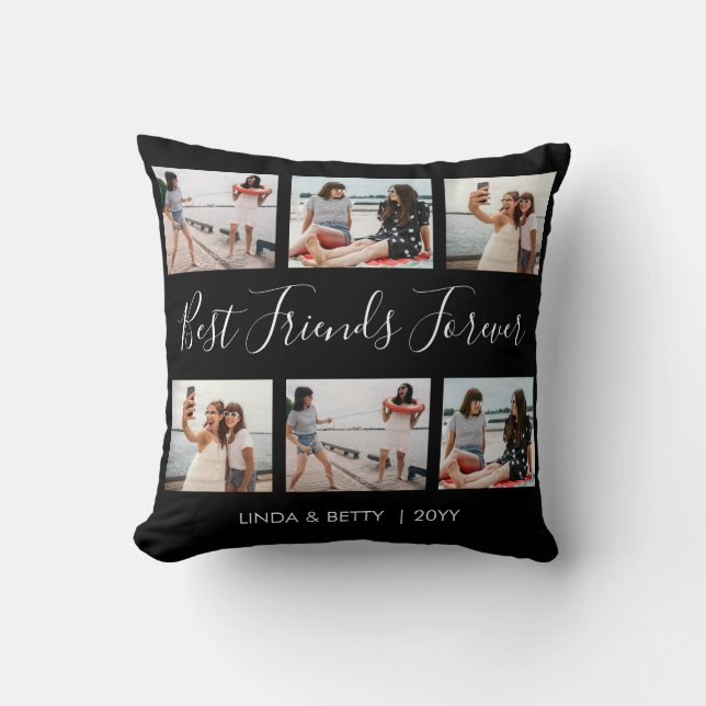 6 Custom Photo Collage Script Best Friends Forever Throw Pillow (Front)