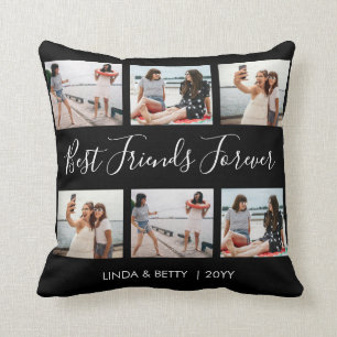 6 Custom Photo Collage Script Best Friends Forever Throw Pillow