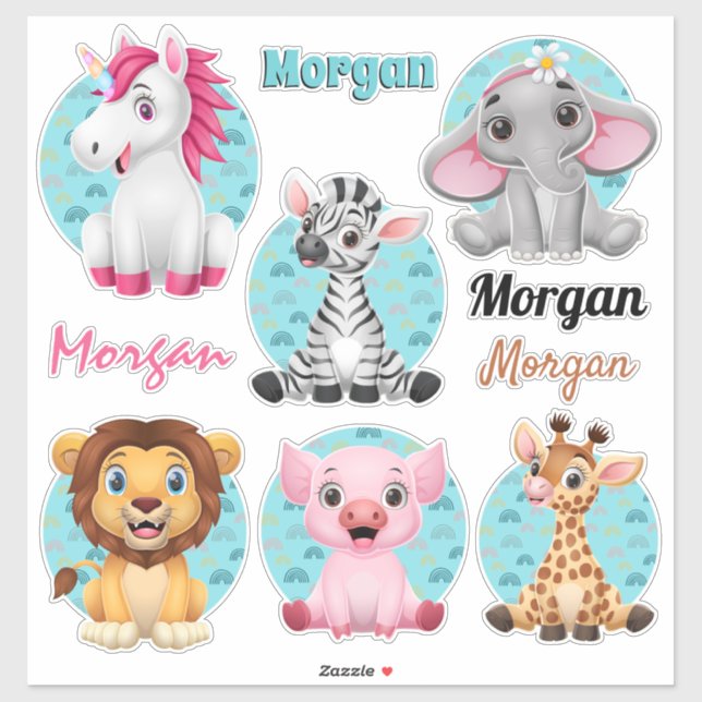 6 Cute Baby Animals, Colourful Art, 4 Names (Sheet)