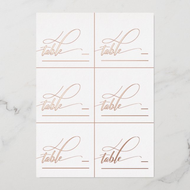 6 DIY Rose Gold Foil Calligraphy Folded Place Card (Front)