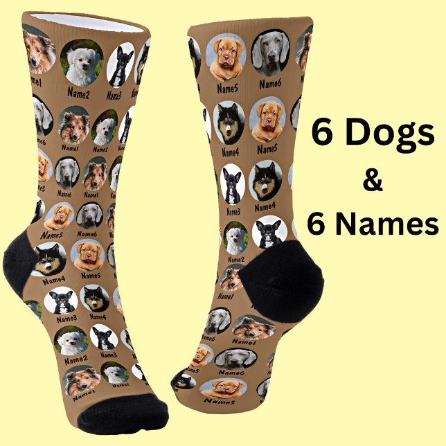 6 Dogs, 6 Names, Dog Photo - Personalized Brown Socks (Creator Uploaded)