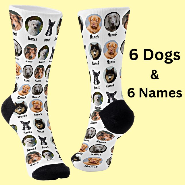 6 Dogs, 6 Names, Dog Photo - Personalized White  Socks (Creator Uploaded)