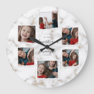 6 Eight Photo Collage Aunty Modern Elegant Family  Large Clock