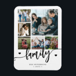 6 family photo collage black and white script  magnet<br><div class="desc">Elegant modern family handwritten calligraphy script with six custom photos black and white keepsake photo magnet template.              Please note that the background colour is changeable. You can replace the black with any other colour after selecting CUSTOMIZE option.</div>
