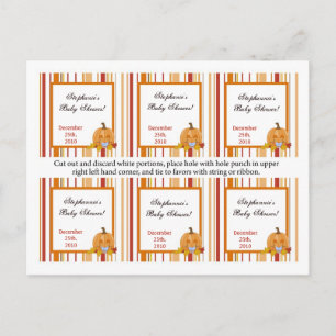 6 Favour Tags Autumn Fall Pumpkin Baby Invitation Postcard