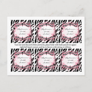 6 Favour Tags Girly Butterfly Zebra Print Animal Postcard