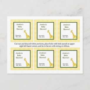 6 Favour Tags Jungle Babies Giraffe Invitation Postcard