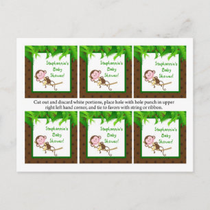 6 Favour Tags Monkey Swing Jungle Safari Zoo Anima Invitation Postcard