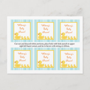 6 Favour Tags Rubber Ducky Bubbles Invitation Postcard