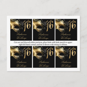 6 Favour Tags Sweet 16 Gold Black Party Postcard