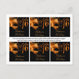 6 Favour Tags Sweet 16 Orange Black Party Postcard