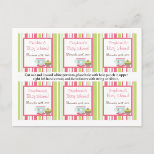 6 Favour Tags Tea Party Pink Pastel Flowers Postcard