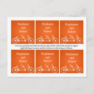 6 Favour Tags Whimsical Orange Double Bike Bicycle Postcard