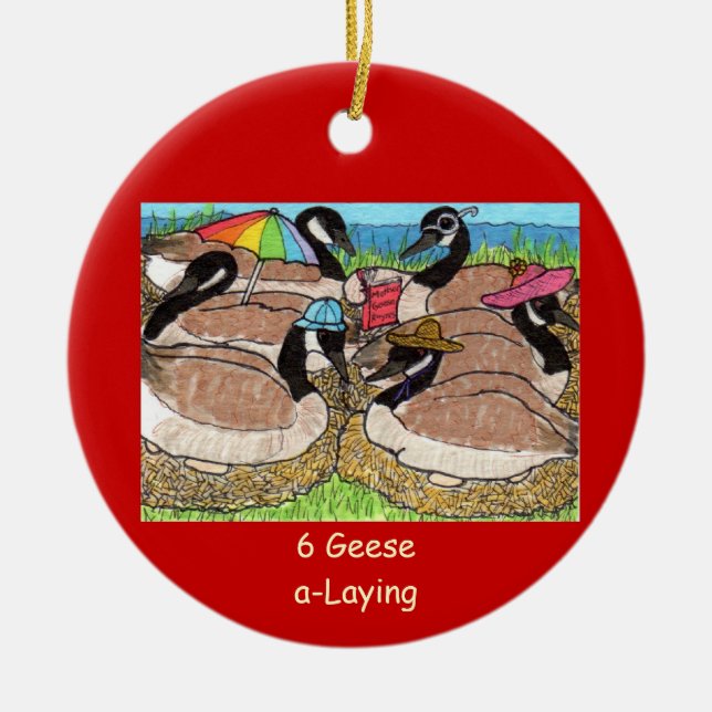 6 Geese a-Laying Ceramic Ornament (Front)
