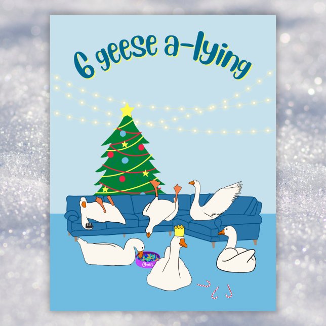 6 geese a-lying funny cartoon animals Christmas Holiday Postcard (Creator Uploaded)