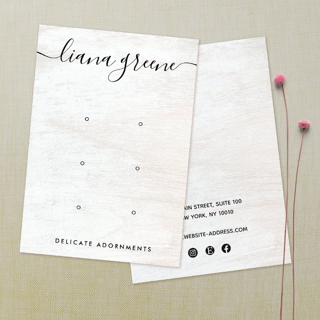 6 Hole, Three Earring Set White Wood Display  Business Card (Creator Uploaded)