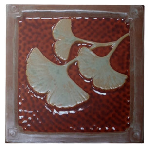 6 inch ceramic tile with Green Gingko leaf