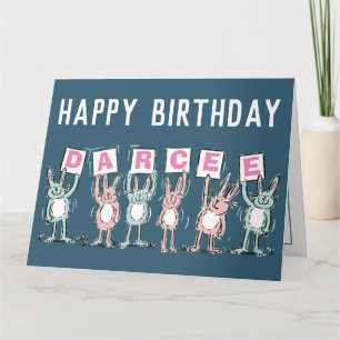 6 Letter Name with Fun Rabbits Birthday Card