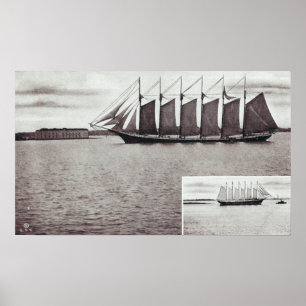 6-Masted Schooner Passing Fort Gorges Poster