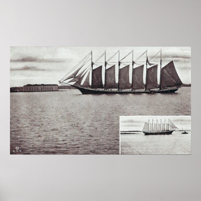 6-Masted Schooner Passing Fort Gorges Poster (Front)