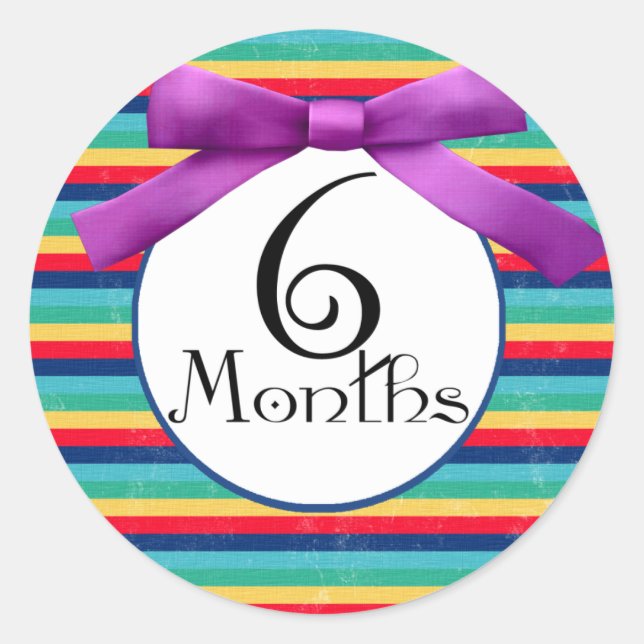 6 Months Rainbow Stripes Milestone Classic Round Sticker (Front)