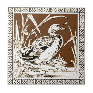 #6 of 12 Repro 1880s Minton Mocha Bird Series Tile