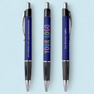6 Pack Blue Pens with Grip Black Ink Custom Logo