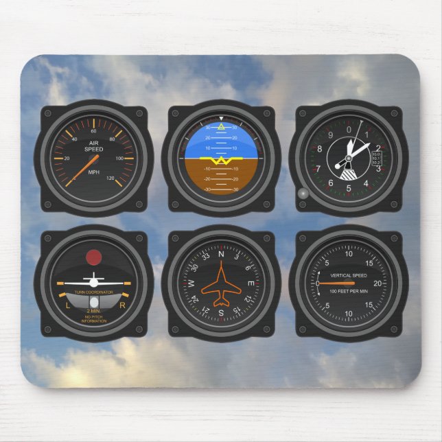 6 Pack of Airplane Gauges in the Clouds Mouse Pad (Front)