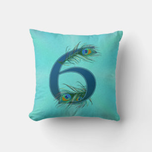 6 Peacock Feather Anniversary Elegant Throw Pillow